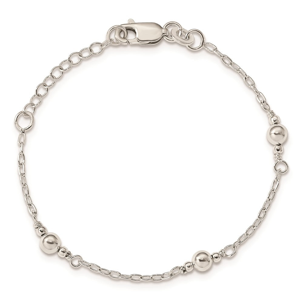 Sterling Silver Polished Fancy Bead with 1in Extension Children's Bracelet QID163