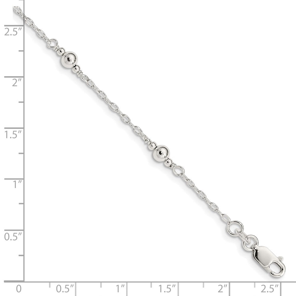 Sterling Silver Polished Fancy Bead with 1in Extension Children's Bracelet QID163