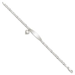 Sterling Silver Polished Figaro ID Heart Dangle Bracelet QID210-7.5