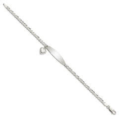 Sterling Silver Polished Curb Link ID Heart Dangle Bracelet QID211-7.5