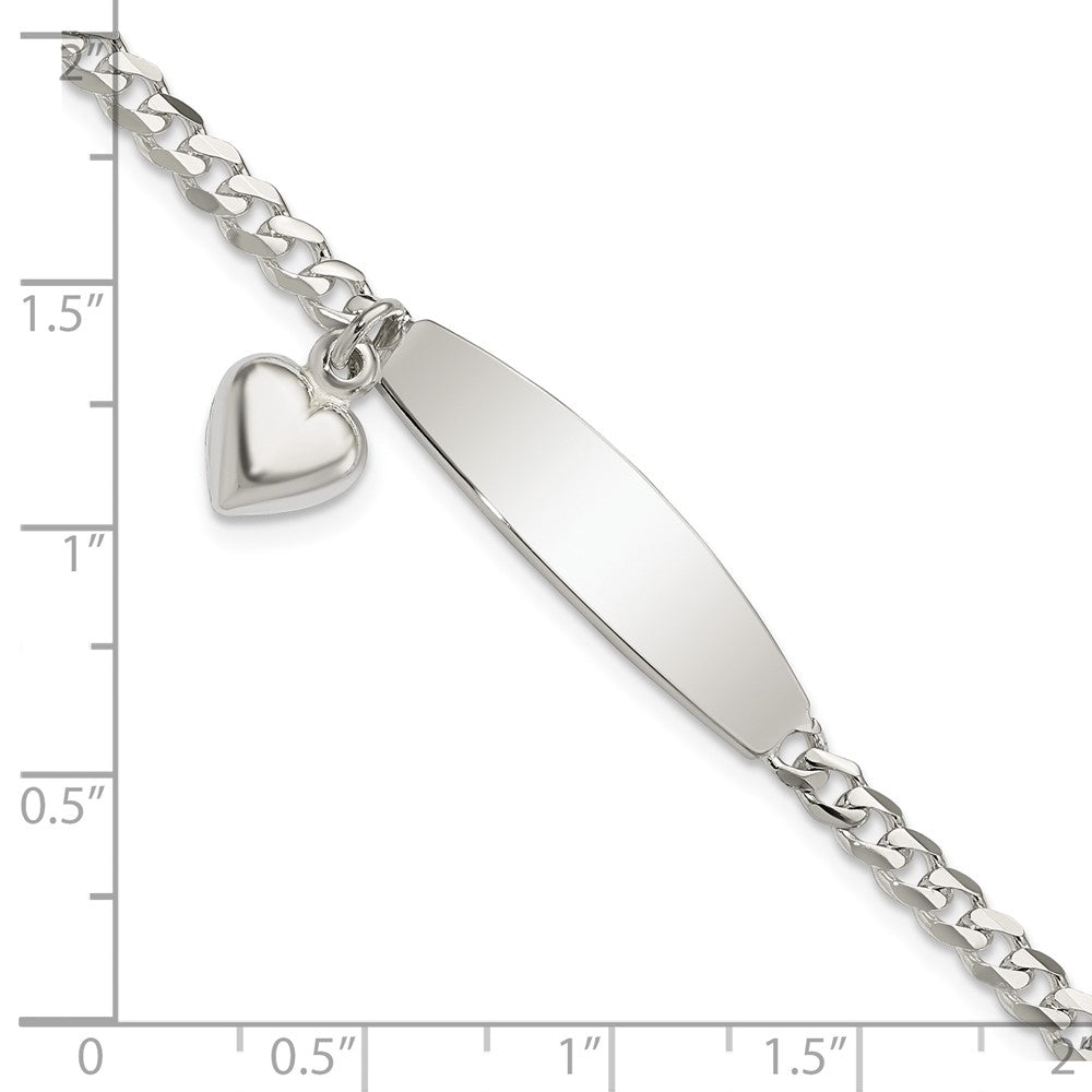 Sterling Silver Polished Curb Link ID Heart Dangle Bracelet QID211-7.5
