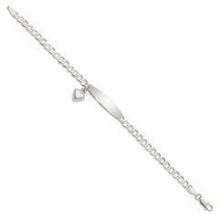 Sterling Silver Polished Curb Link ID Heart Dangle Bracelet QID212-7.5