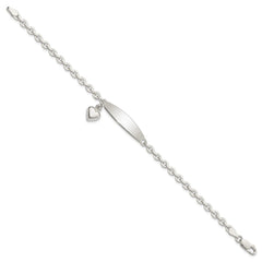Sterling Silver Polished Rolo Link ID Heart Dangle Bracelet QID213-7.5