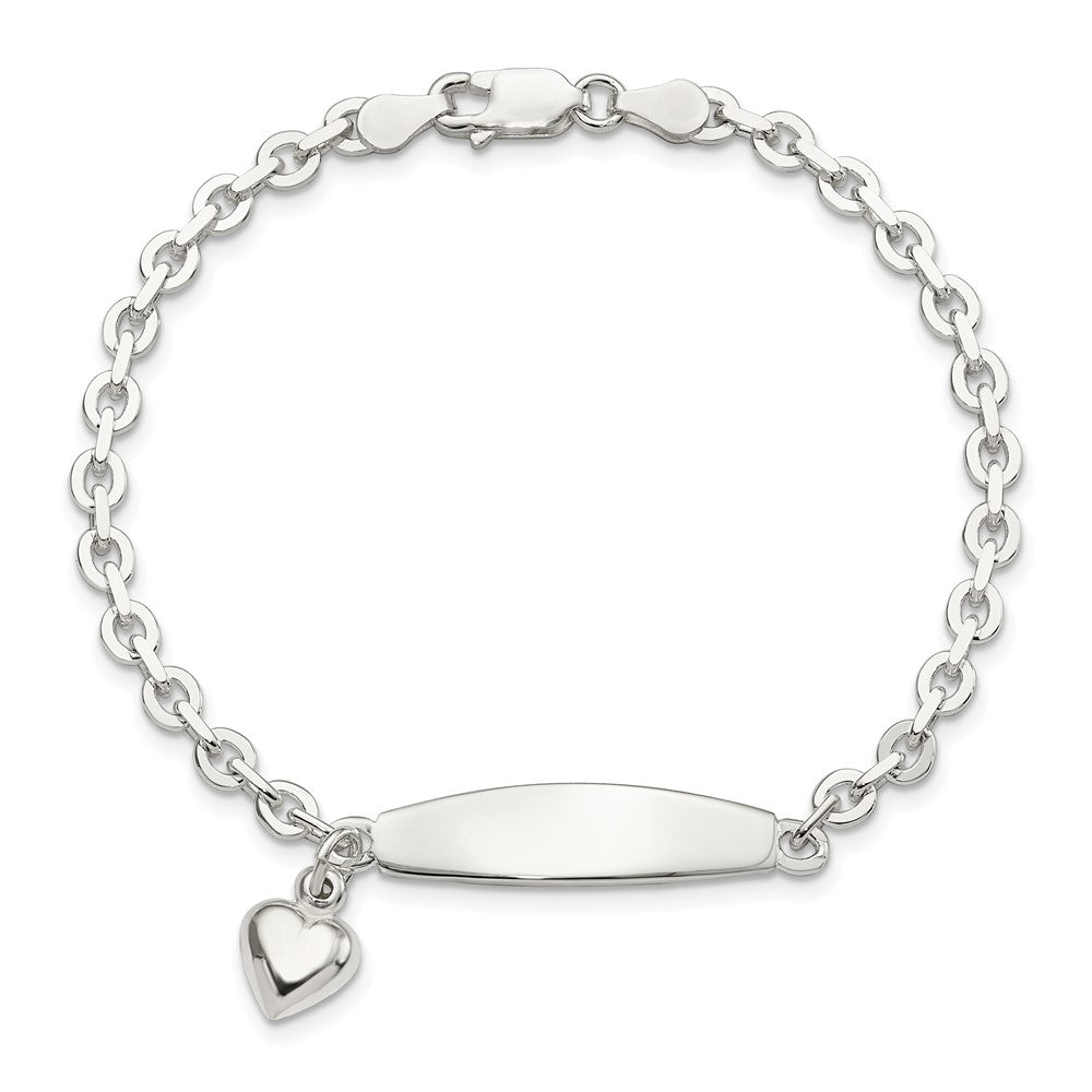 Sterling Silver Polished Rolo Link ID Heart Dangle Bracelet QID213-7.5