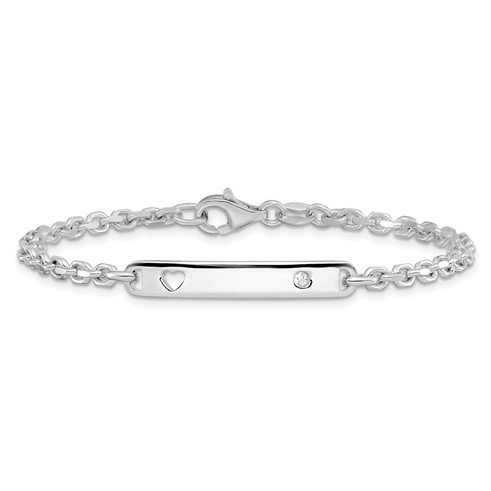 Sterling Silver Polished ID W/CZ Heart Bracelet QID223-7.5