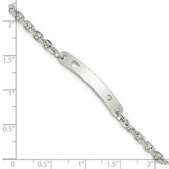 Sterling Silver Polished ID W/CZ Heart Bracelet QID223-7.5