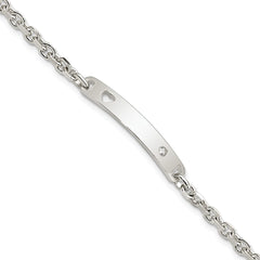 Sterling Silver Polished ID W/CZ Heart Bracelet QID223-7.5