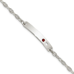 Sterling Silver Polished ID with Red CZ Heart Bracelet QID224-7.5