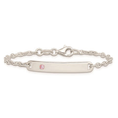 Sterling Silver Polished Childrens ID with Pink CZ Bracelet QID232-5.5