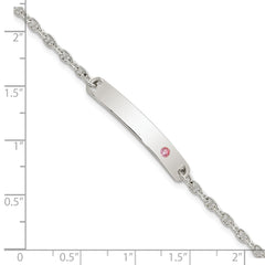 Sterling Silver Polished Childrens ID with Pink CZ Bracelet QID232-5.5