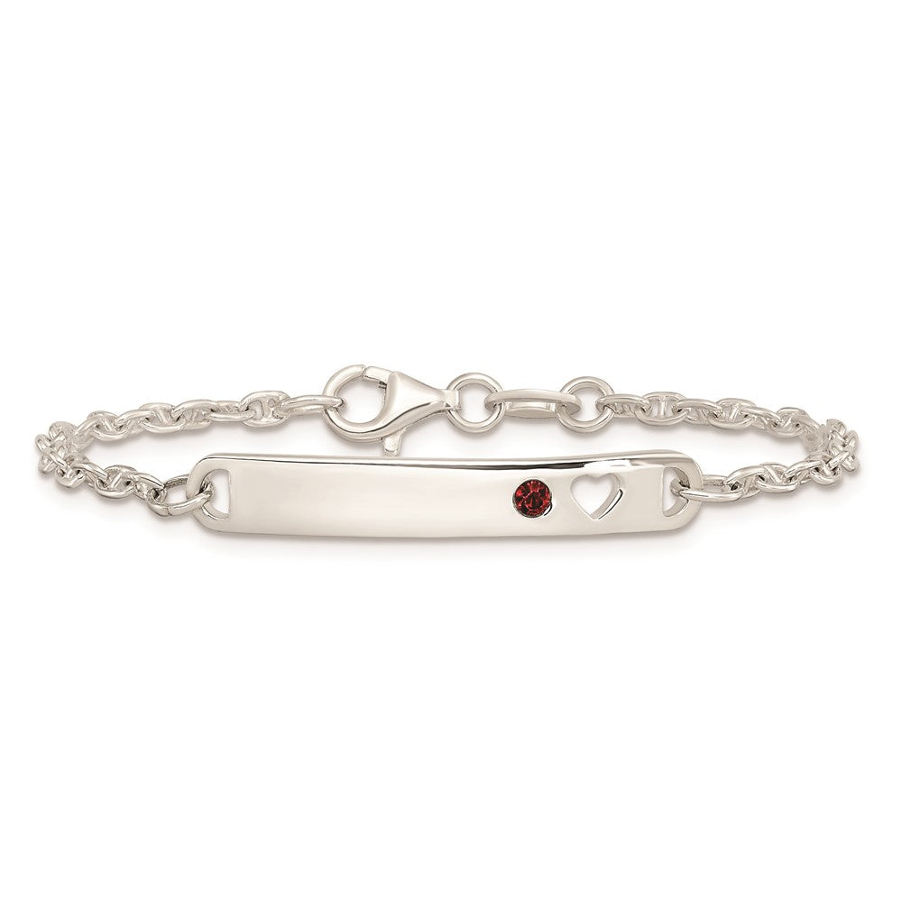 Sterling Silver Polished Childrens ID with Red CZ Heart Bracelet QID233-5.5