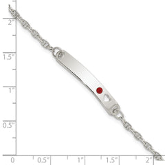 Sterling Silver Polished Childrens ID with Red CZ Heart Bracelet QID233-5.5