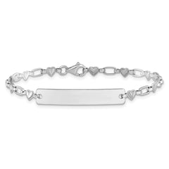 Sterling Silver Rhodium-plated 6.5 inch Hearts Children's ID Bracelet QID246-6.5