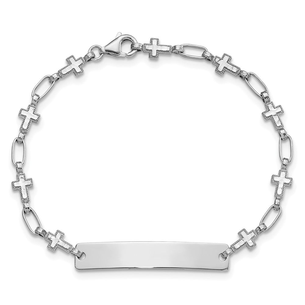 Sterling Silver Rhodium-plated 6.25 inch Cross Children's ID Bracelet QID247-6.25