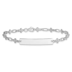 Sterling Silver Rhodium-plated 7.5 inch Cross ID Bracelet QID247-7.5
