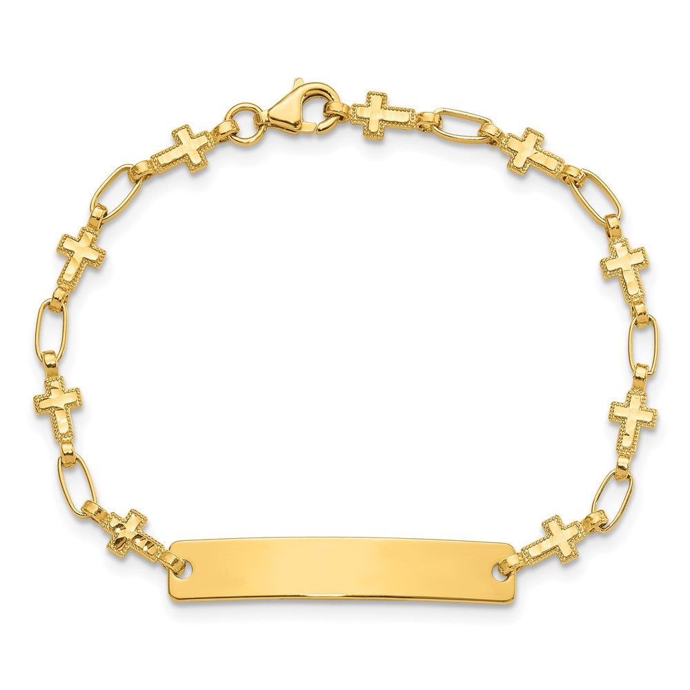 Sterling Silver Gold-tone 6.25 inch Cross Children's ID Bracelet QID247GP-6.25