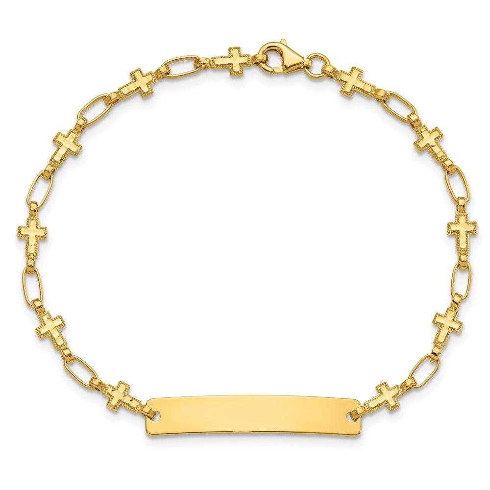 Sterling Silver Gold-tone 7.5 inch Cross ID Bracelet QID247GP-7.5