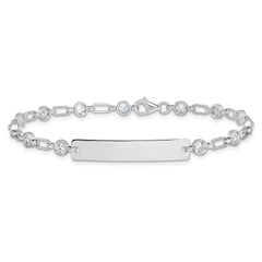 Sterling Silver Rhodium-plated 7.5 inch Bezel CZ ID Bracelet QID248-7.5