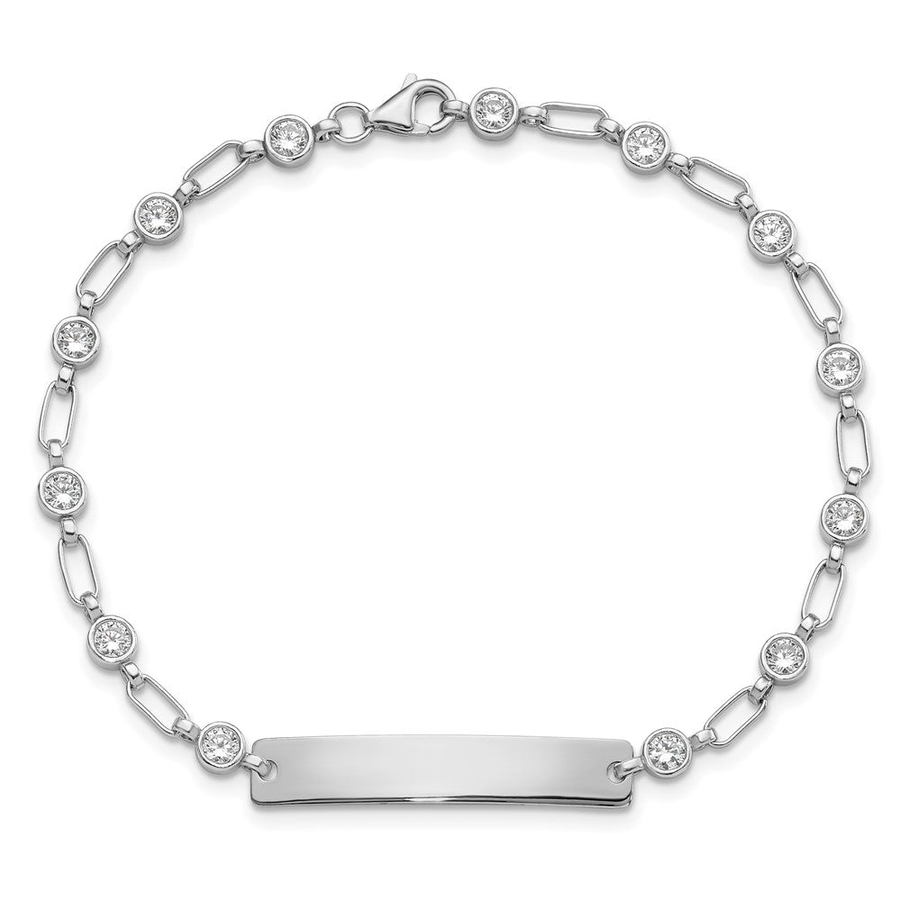 Sterling Silver Rhodium-plated 7.5 inch Bezel CZ ID Bracelet QID248-7.5
