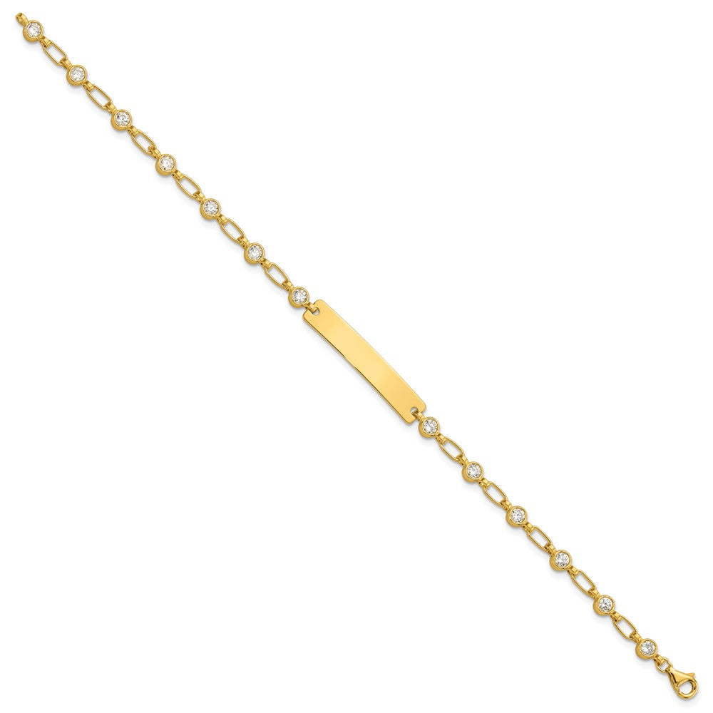Sterling Silver Gold-tone 7.5 inch Bezel CZ ID Bracelet QID248GP-7.5