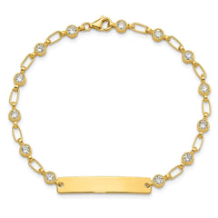 Sterling Silver Gold-tone 7.5 inch Bezel CZ ID Bracelet QID248GP-7.5