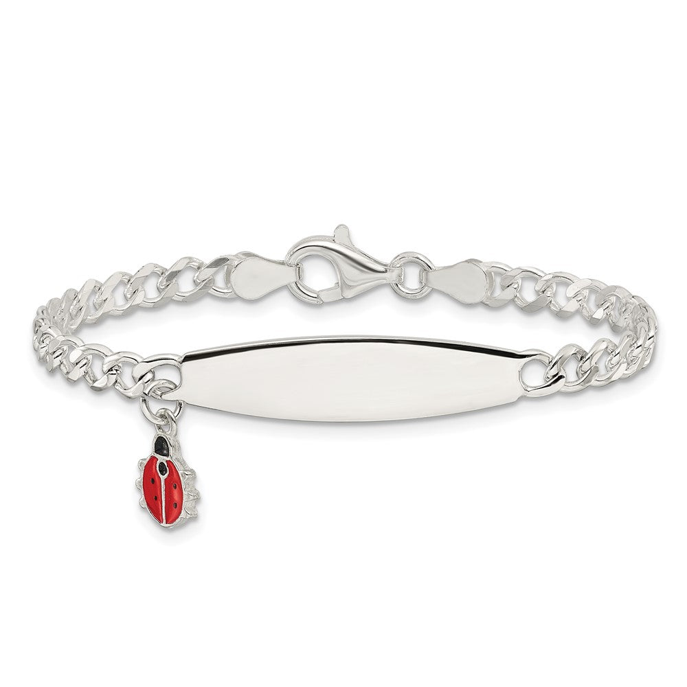 Sterling Silver Polished and Enameled Ladybug Children's ID Bracelet QID252-6