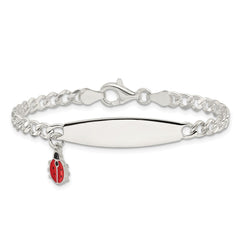 Sterling Silver Polished and Enameled Ladybug Children's ID Bracelet QID252-6