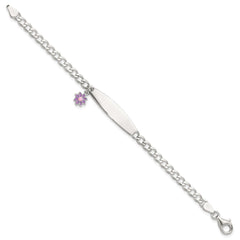 Sterling Silver Polished Enameled Flower Children's ID Bracelet QID253-6