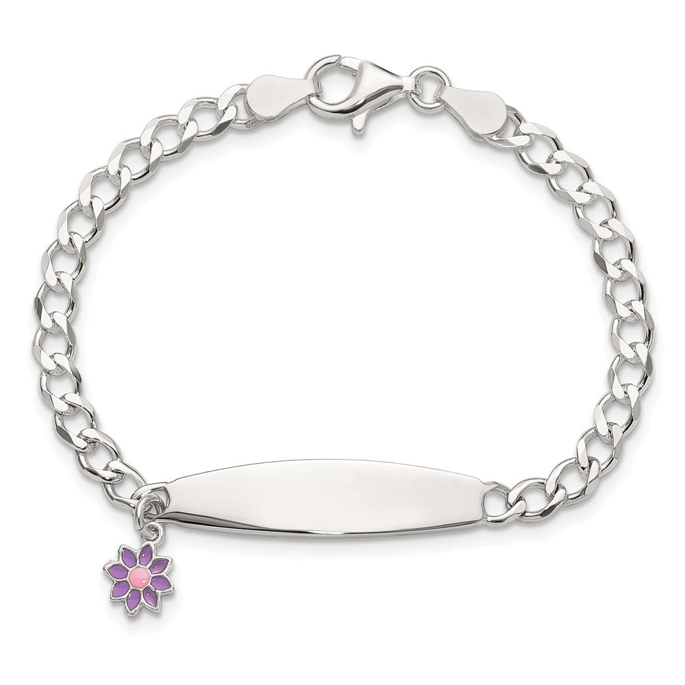Sterling Silver Polished Enameled Flower Children's ID Bracelet QID253-6
