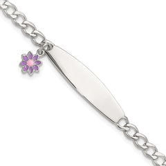 Sterling Silver Polished Enameled Flower Children's ID Bracelet QID253-6
