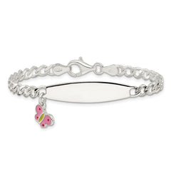 Sterling Silver Polished and Enameled Butterfly Children's ID Bracelet QID254-6