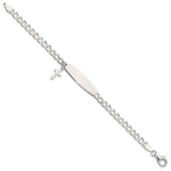 Sterling Silver Polished Cross Dangle ID Children's Bracelet QID255-6