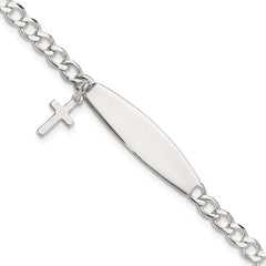 Sterling Silver Polished Cross Dangle ID Children's Bracelet QID255-6