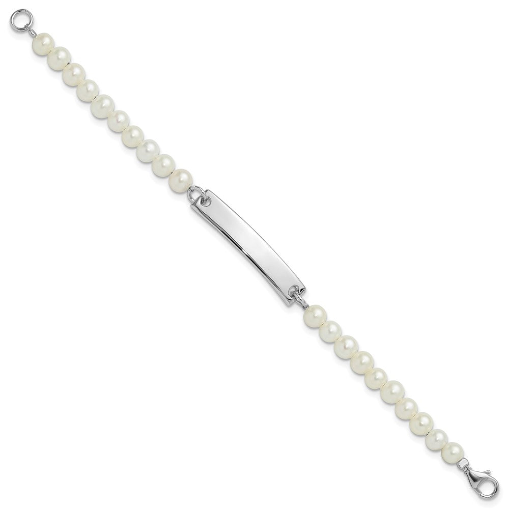 Sterling Silver Rh-plated Freshwater Cultured Pearl Children's ID Bracelet QID256-5.75