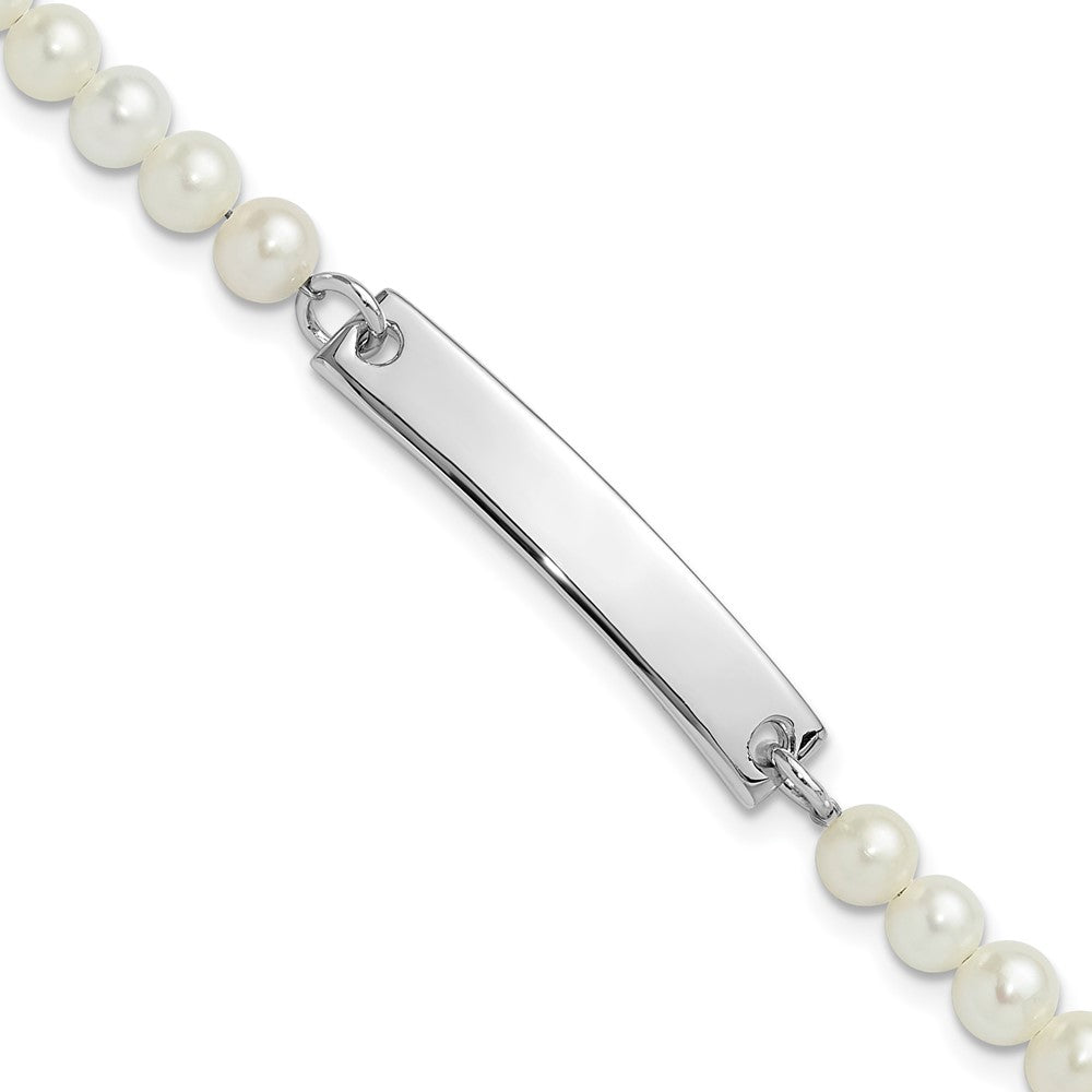 Sterling Silver Rh-plated Freshwater Cultured Pearl Children's ID Bracelet QID256-5.75