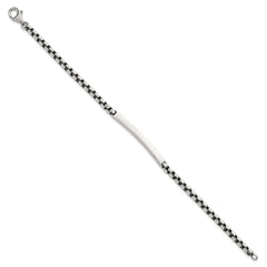 Sterling Silver Antiqued Round Box Chain 8 Inch ID Bar Mens Bracelet QID257-8