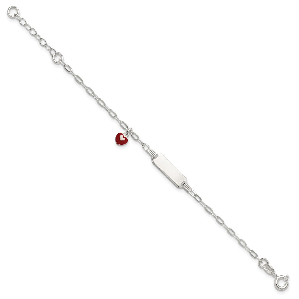 Sterling Silver Polished Red and White Enameled Heart Charm 5 inch with 1 inch extension Childrens ID Bracelet QID267-5