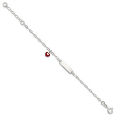 Sterling Silver Polished Red and White Enameled Heart Charm 5 inch with 1 inch extension Childrens ID Bracelet QID267-5