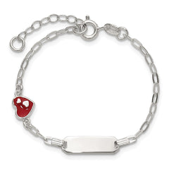 Sterling Silver Polished Red and White Enameled Heart 5 inch with 1 inch extension Childrens ID Bracelet QID268-5