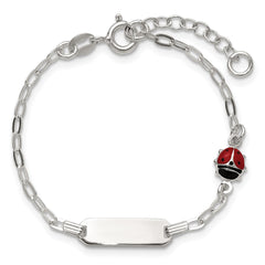 Sterling Silver Polished Red and Black Enameled Ladybug 6 inch with 1 inch extension Childrens ID Bracelet QID269-5