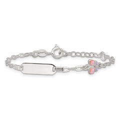 Sterling Silver Polished Pink and Purple Enameled Butterfly 5 inch with 1 inch extension Childrens ID Bracelet QID270-5