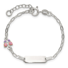 Sterling Silver Polished Pink and Purple Enameled Butterfly 5 inch with 1 inch extension Childrens ID Bracelet QID270-5