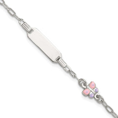 Sterling Silver Polished Pink and Purple Enameled Butterfly 5 inch with 1 inch extension Childrens ID Bracelet QID270-5