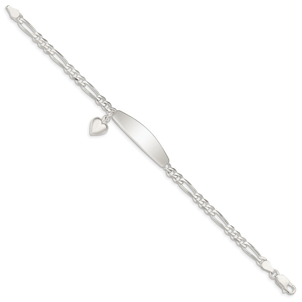 Sterling Silver ID with Heart Figaro Link Bracelet QID4-7