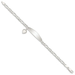 Sterling Silver ID with Heart Figaro Link Bracelet QID4-7
