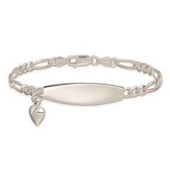 Sterling Silver ID with Heart Figaro Link 8in Bracelet QID4-7