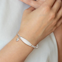 Sterling Silver ID with Heart Figaro Link 8in Bracelet QID4-7
