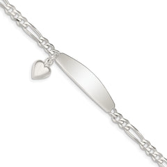Sterling Silver ID with Heart Figaro Link 8in Bracelet QID4-7