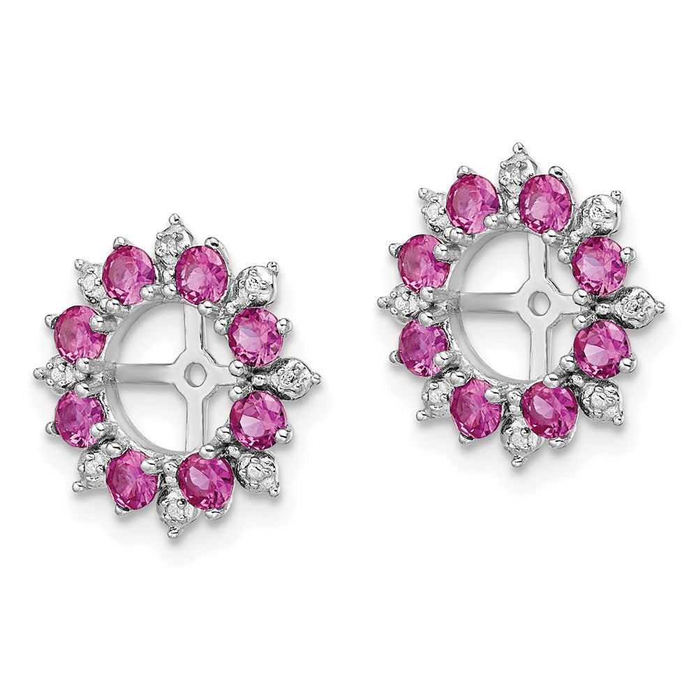 QJ119JUL Sterling Silver Rhodium Diam. & Created Ruby Earring Jacket