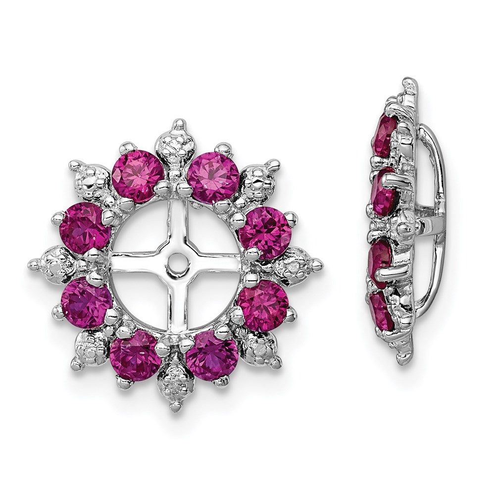 QJ119JUL Sterling Silver Rhodium Diam. & Created Ruby Earring Jacket